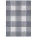 A Joy Carpets Impressions Highlander area rug with a gray and white plaid checkered pattern and white border.