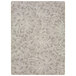 A white and grey floral patterned rectangular area rug with beige flowers.