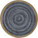 A close up of a grey circle with a yellow border on a slate round rug.