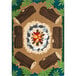 A Joy Carpets area rug with a pattern of logs and fire.