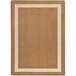 A brown rectangular area rug with a white border.