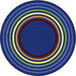 A multicolored circular rug with rings of different colors.