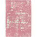 A Joy Carpets Claremont Kids Enchanted pink and white rectangle area rug with a distressed design.