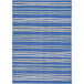 A pastel rectangle area rug with blue and yellow stripes.