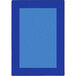 A blue rectangular rug with a white border.