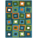 A Joy Carpets rectangular area rug with white squares inside green squares.