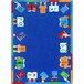 A multi-colored rectangle area rug with many hands holding books.