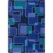 A violet rectangular area rug with blue and green squares.