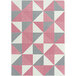 A Joy Carpets Claremont Kids Cartwheel blush area rug with pink and grey triangles.