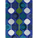 A violet rectangular rug with blue and green tree patterns.