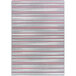 A Joy Carpets Claremont Kids Between the Lines area rug with red and white stripes on a white background.