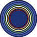 A Joy Carpets multicolored circular area rug with rings of different colors.
