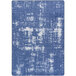 A blue and white rectangle area rug with a distressed pattern.
