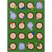 A Joy Carpets rectangular area rug with a pattern of trees and flowers in a circle.