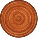 A Joy Carpets Feeling Fun round area rug with a brown and orange spiral design.