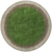 A round green and brown area rug with grass on it.