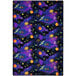 A rectangular Joy Carpets area rug with a colorful space pattern including stars and planets in blue and purple.