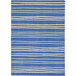 A pastel rectangle area rug with blue and yellow stripes.