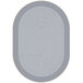 An oval area rug with a gray braided border on a white background.