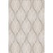 A beige rectangular area rug with a pattern of circles.