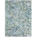 A sea green area rug with a blue and green pattern.