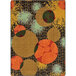 A close-up of a colorful Joy Carpets area rug with circles and dots in various colors.