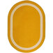 A yellow oval rug with white accents.