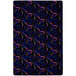 A white rectangular area rug with black and colorful neon swirls and lines.
