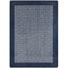 A navy blue and white rectangular area rug with a design