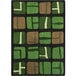 A close-up of a Joy Carpets Meadow area rug with green and brown squares.