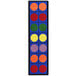 A multicolored runner with blue and yellow circles on a blue background.