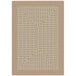 A close-up of a beige Joy Carpets rectangular area rug with a geometric pattern.