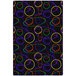 A black rectangular area rug with colorful circles on it.