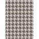A white rectangular area rug with a brown hounds pattern.