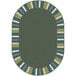 A Joy Carpets soft oval area rug with a blue, green, and yellow striped border.