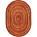 An orange oval Joy Carpets area rug with a circular design.