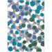 A white rectangular area rug with blue flowers on it.