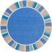 A light blue circular rug with a white border.