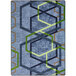 An emerald green Joy Carpets area rug with hexagons and geometric shapes.