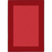 A red rectangular rug with a white border.