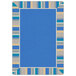 A light blue rectangular area rug with a blue border and white rectangles.
