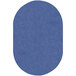 A cobalt blue oval area rug with a white background.