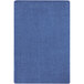 A cobalt blue rectangular area rug with a square design.