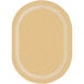 A beige oval rug with a white border.