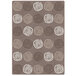 A Joy Carpets area rug with brown swirls and circles.