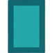 A teal rectangular rug with a black border.