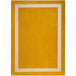 A white rectangular rug with a yellow border.