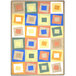A Joy Carpets rectangular area rug with colorful squares in squares.