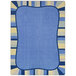 A pastel blue and yellow rectangular area rug with a blue border.