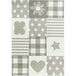 A Joy Carpets area rug with a grey and white patchwork pattern including a butterfly, star, and flower.